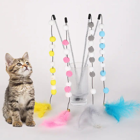 Cat Teaser Wand with Pom Poms